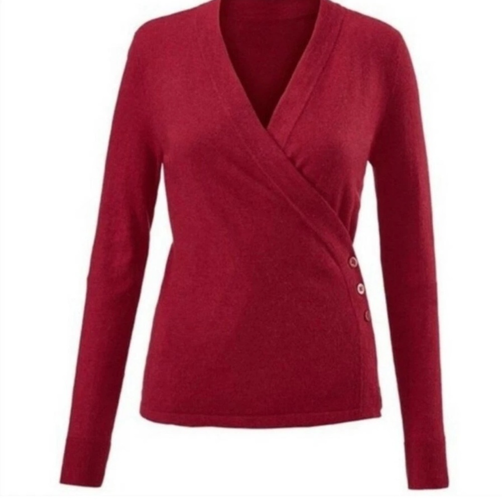 CAbi Red V-Neck Wrap Ballet Cardigan Sweater